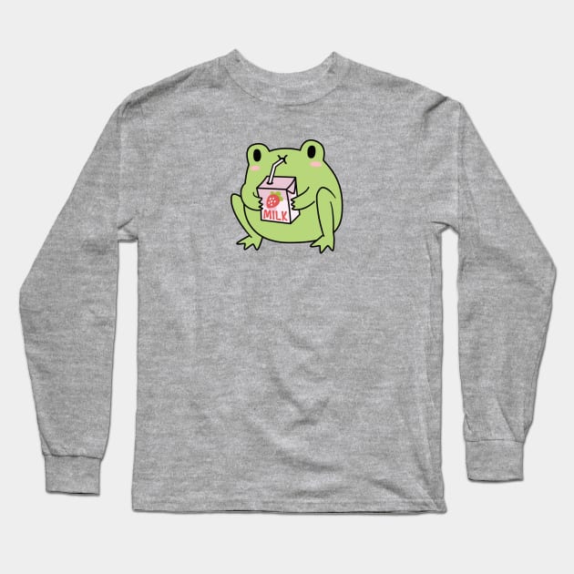 Cute Strawberry Milk Frog Long Sleeve T-Shirt by ElectricFangs